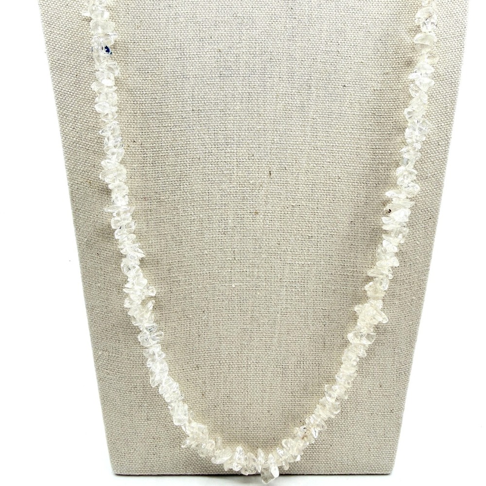Vintage Clear Crystal Chip Necklace Quartz Style Tumbled Stone Shard Strand Boho